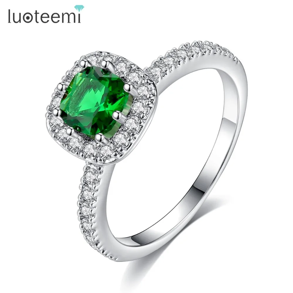 

LUOTEEMI New Arrival White Gold-Color Classic Square Cubic Zircon Wedding Rings with Tiny Zircon Around Delicate Gift for Women