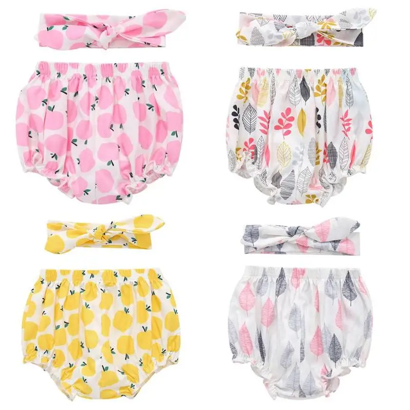 

2pcs Polyester Fiber Spring Summer Baby Toddler PP Shorts Nappy Diaper Newborn Bloomers Headband Cute Newborn Baby Clothing