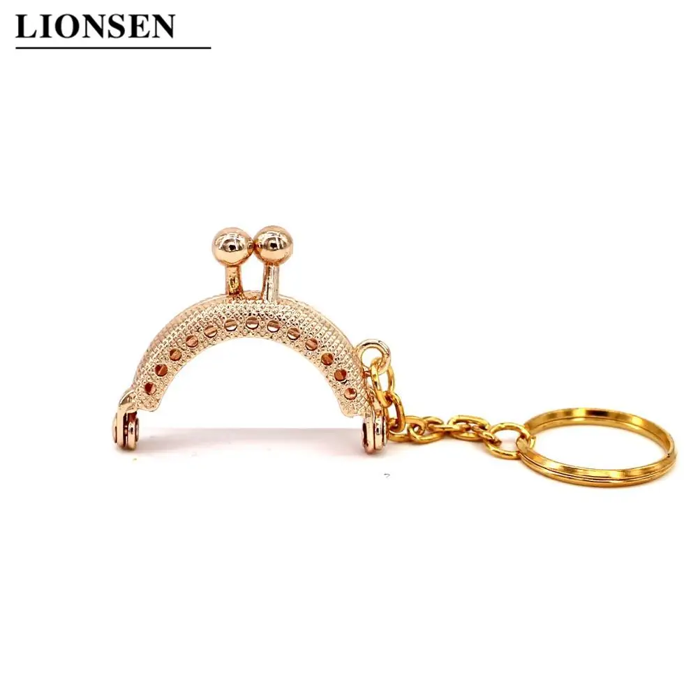 Lionsen 4cm Metal Coin Purse Bag Change Purse Frame with Keychain 5 colors Frame Kiss Clasp Lock DIY Craft wallet accessaries - Цвет: Золотой свет