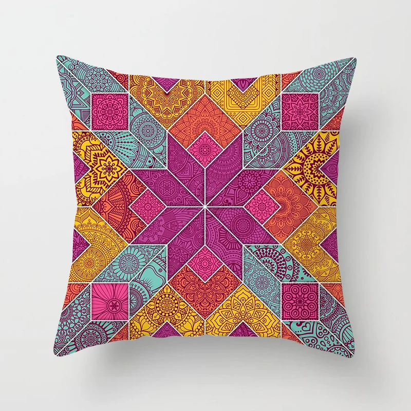 Наволочка для подушки с изображением цветов индийской мандалы, моющаяся, полиэфирная, для дома, декоративная, красочная, с принтом совы, наволочка для автомобиля, дивана, сиденья, наволочка