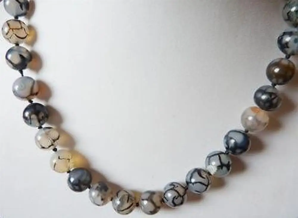 Красивый 10 мм черный и белый Дракон вены агат круглый шарик NecklaceH330 | Украшения