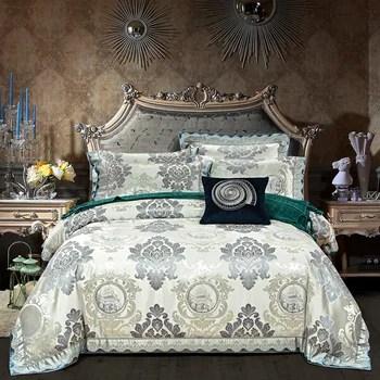 

YeeKin 100% Cotton 3D Embossed Jacquard Wedding Bedding Luxury Satin jacquard 3D Yarn-dyed jacquard Hotel Bedclothes Sheet 4pc