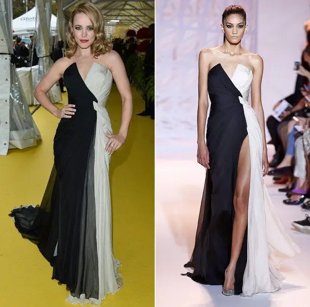 Zuhair Murad Celebrity Arabic Evening Dress Black and White 2015 Side Slit Strapless Formal