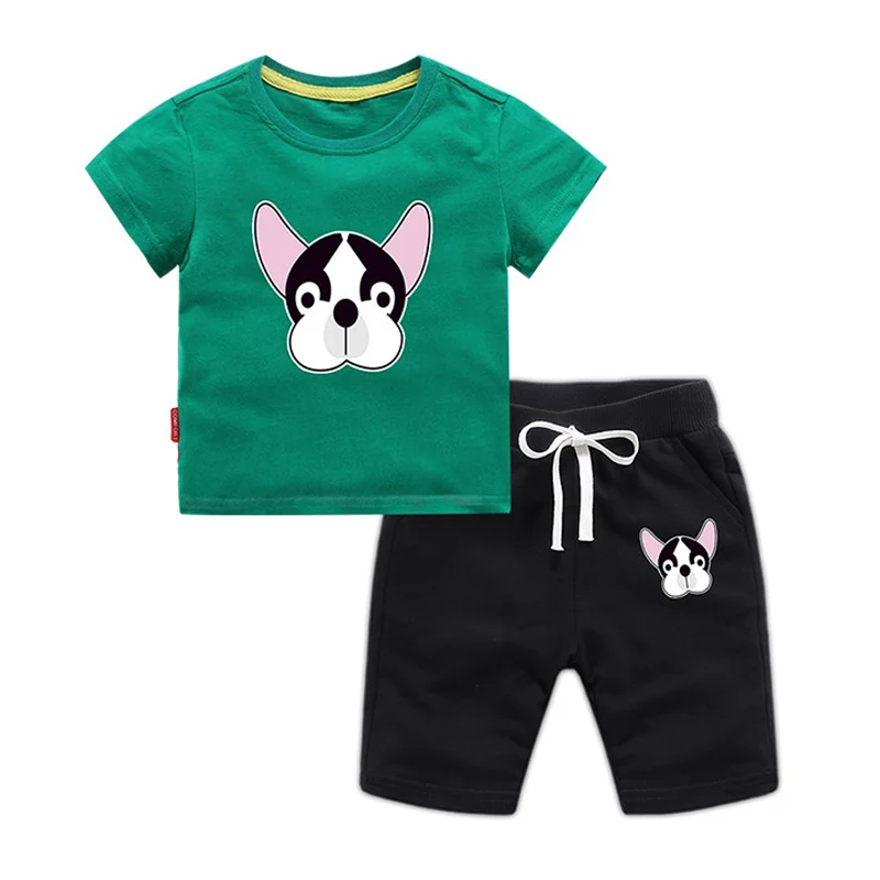 

Summer new baby sports suit children boys and girls set cotton cartoon puppy short-sleeved T-shirt + shorts two-piece suit