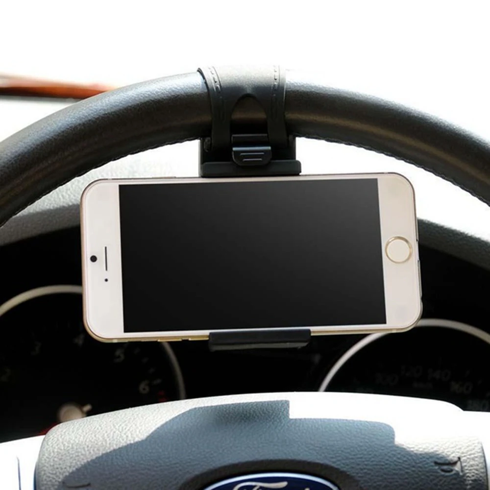 

Car Phone Holder Mounted on Steering Wheel Cradle Smart Mobile Phone Clip Mount Holder Rubber Band For Samsung iPhone Xiaomi