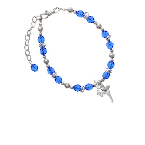 Silvertone Small Fairy with Clear Wings Royal Blue Beaded Bracelet
