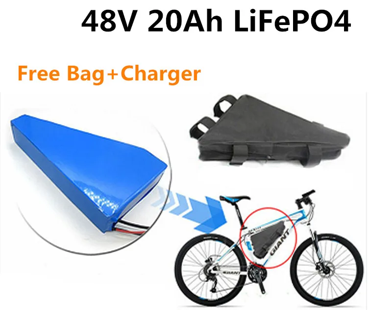48V 20Ah LiFepo4 батарейный блок треугольник shpe с BMS и сумочка в африканском стиле для 48V 1000w электрический велосипед E-велосипед Скутер+ 3A Зарядное устройство