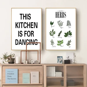 SURELIFE Herbs Poster Botanical Kitchen Wall Art Canvas Prints Paintings Black And White Letters Pictures Gift Home Decorations