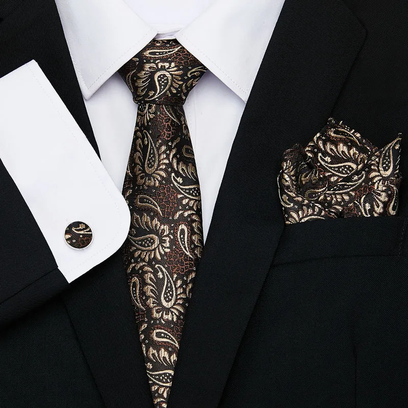 

Luxury Silk Brown Paisley Floral Ties for Men Tie Set Ties and Handkerchiefs Fashion Designer Business Wedding Mens Ties