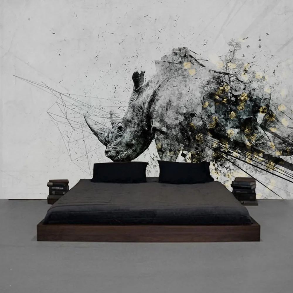 

Free Shipping Simple Industrial Wind Rhino Background Mural Wallpaper Custom 3d Mural Painting Living Room Wallpaper Design