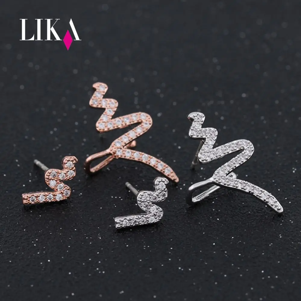 

LIKA Newest S925 Sterling Silver Korean Personality Heartbeat Asymmetrical Earrings New Zircon Earrings Earrings Jewelry Gifts