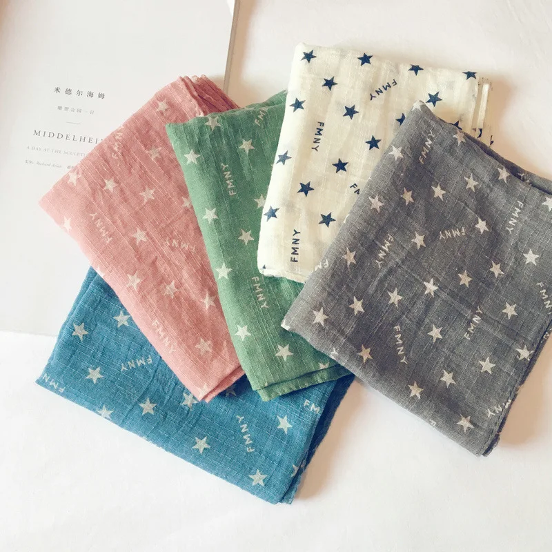 

Korean Casual Cotton Linen Print Star Soft Warm Autumn Thin Kids Children Boys Girls Shawl Scarves Accessories-LHC