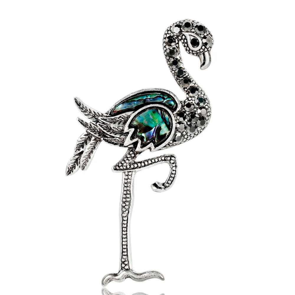 

Moveon Cartoon Retro Crowned Crane Brooch Enamel Green Rhinestone Animal Brooches Bijoux Shell Series Clothing Gifts For Women