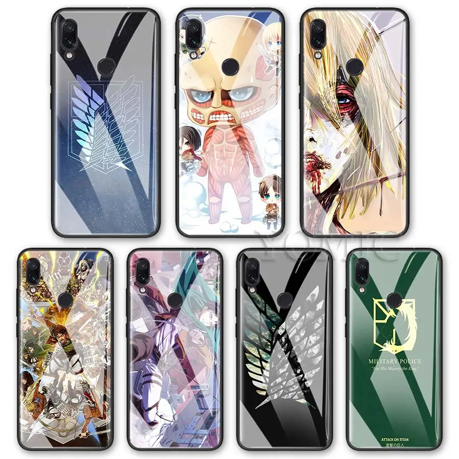 

Tempered Glass Case for Xiaomi Redmi K20 K20 Pro 7 Note 6 7 Pro Cases Anime Japanese attack on Titan Glass Phone Cover