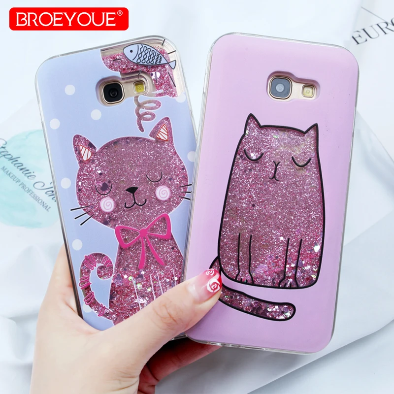 Case For Samsung Galaxy S8 S9 Plus S7 Edge A8 A5 2018 J5 J7 J3 2016 A3 2017 A7 Liquid Glitter Silicone Flower Cover |