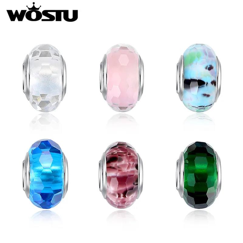 

High Quality Silver Murano Glass Beads Fit WST Bracelet Bangles Charms Original European DIY Jewelry
