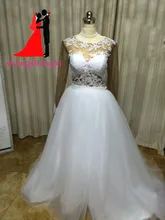 New Real Pictures White Plus Size Wedding Dresses 2017 Long Sleeve Detachable Two Pieces Lace Appliques Bridal Gown