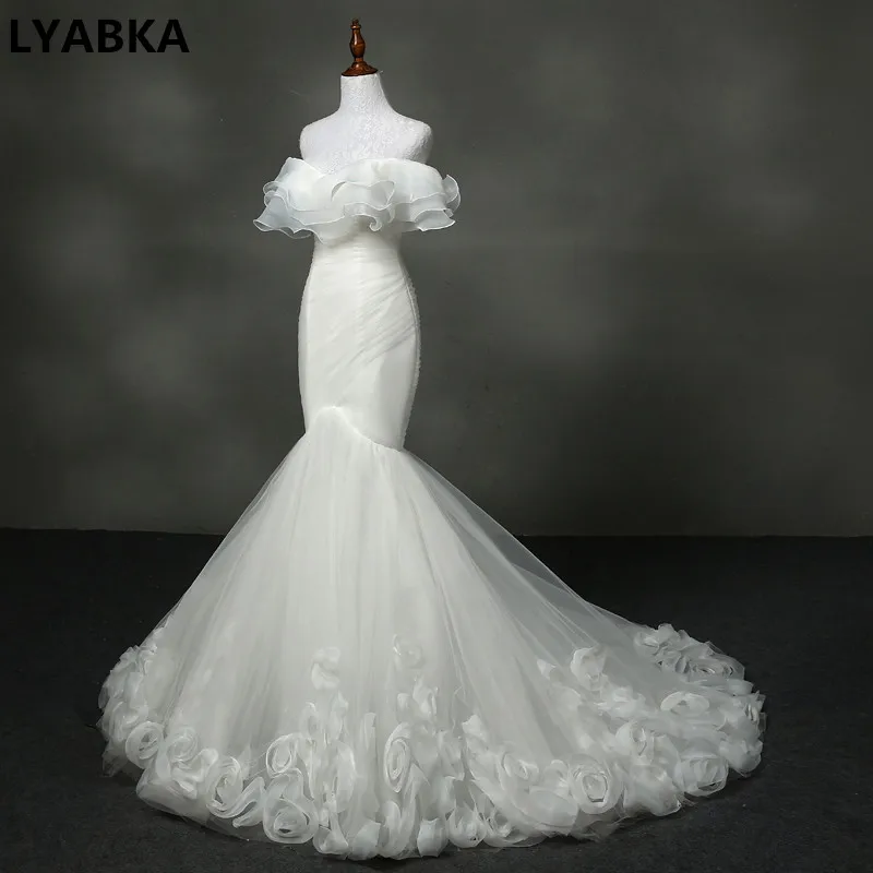 Vestido De Noiva без бретелек свадебное платье-Русалка настоящая фотография Casamento Тюль с Свадебные платья с оборкой Robe De Mariage