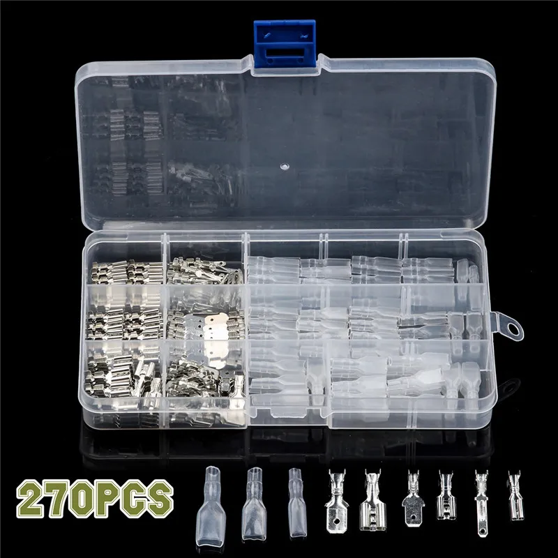 

270Pcs 2.8/4.8/6.3mm Bare End Plug Spring Cold-Press Insulated Terminal Block Wire&Cable Connector Electrical Terminal Kit