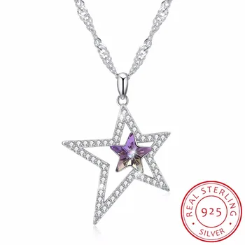 

Lekani Crystals From Swarovski Double Stars Necklaces Pendants Real 925 Silver Chain Max Collares For Women Gifts Fine Jewelry