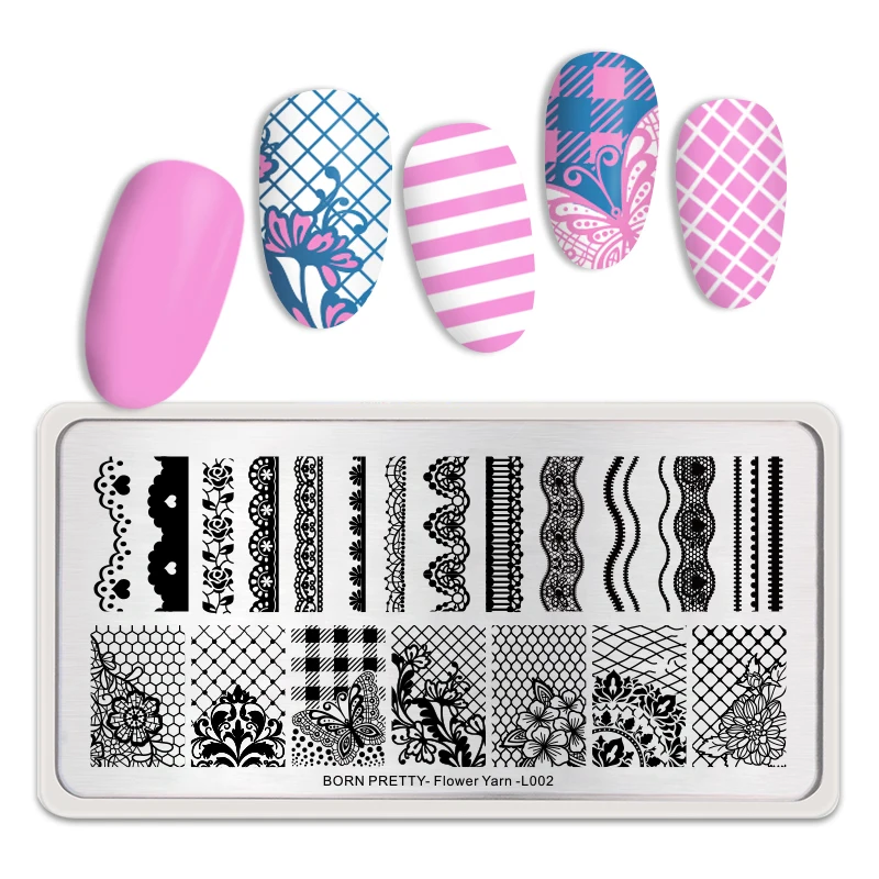 

BORN PRETTY 1PC Nail Stamping Plates Lace Flower Pattern Nail Art Stamping Template Image Design Stainless Steel Stencil Tools