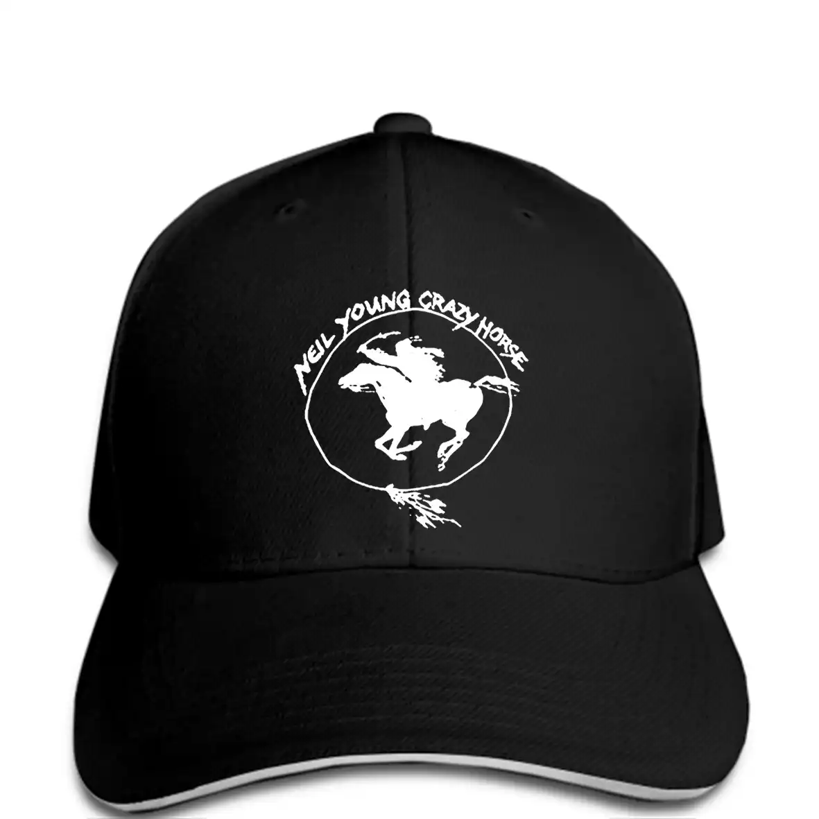 Neil Young Crazy Horse Printed Denim Hat Adjustable Vintage Baseball Hats Denim Casquette for Men Women Black