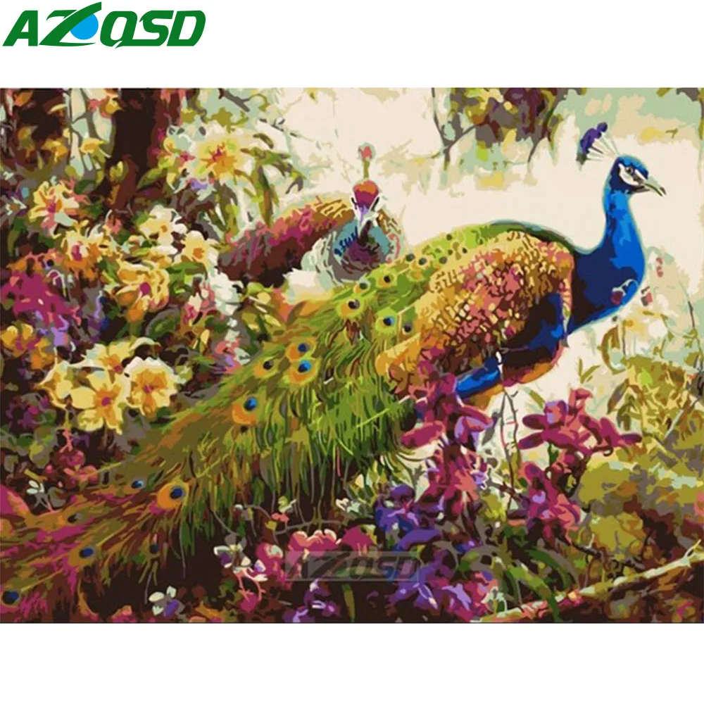 

AZQSD Painting By Numbers 40x50cm Beautiful Peacock with Flowers Oil Painting Picture By numbers On Canvas Home Decor szyh208