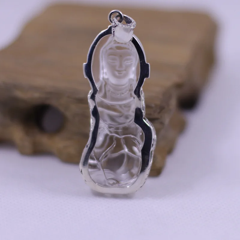  S925 bijoux en argent cristal naturel pendentif Lotus violet