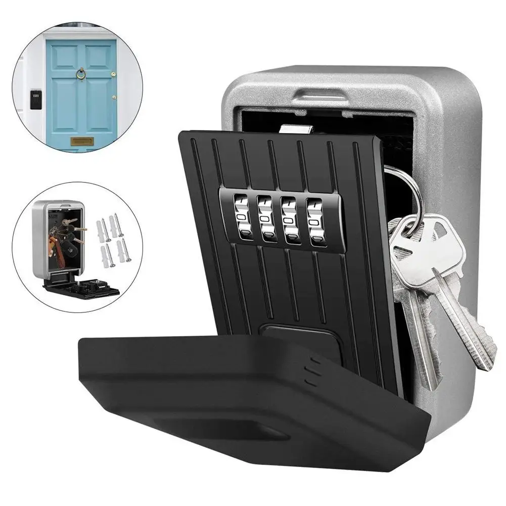 

4-Digit Password Master Lock Outdoor Key Safe Box Keys Storage Box Padlock Lock Alloy Material Keys Hook Security Organizer Box