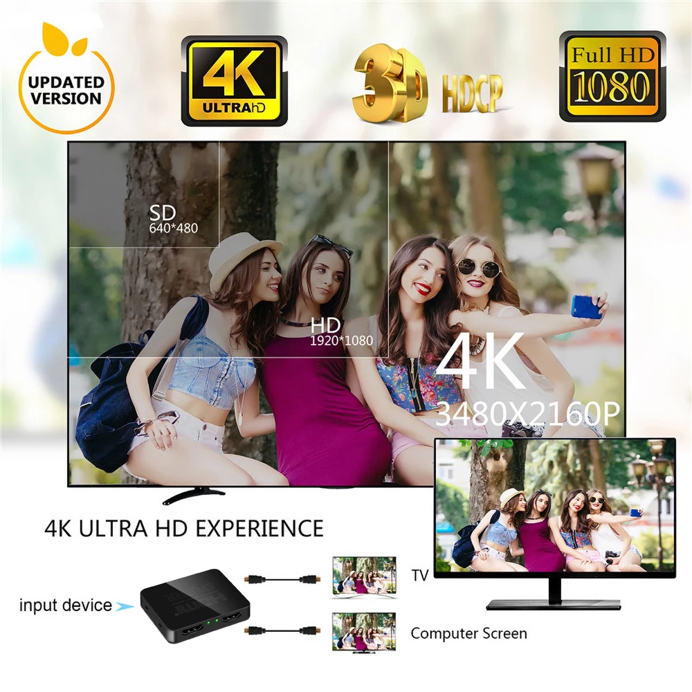KEBIDU Full HD 4K HDMI коммутатор 1X2 1080p HDCP сплиттер сплит 1 в 2 выхода усилитель двойной