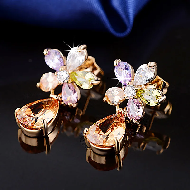 

Yobest Beautiful Multiple Colors Crystal Flower Drop Earrings Rhinestone Colorful Crystal Piercing Earrings Women Christmas Part