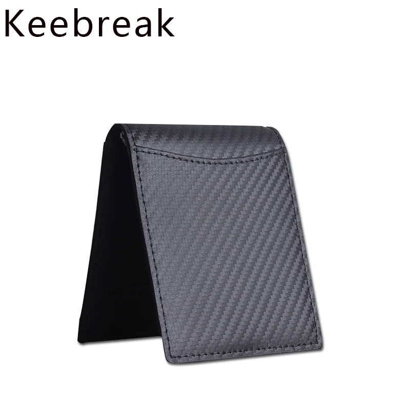 

KEEBREAK RFID Carbon fiber genuine leather men's wallet anti-magnetic money bag small slim thin leather wallet money male purse