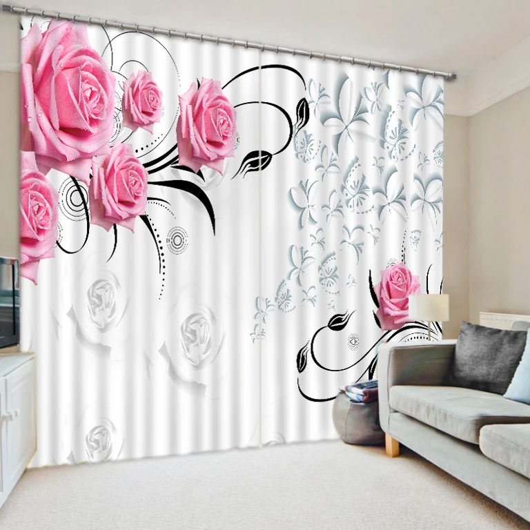 

pink curtains 3D Curtain Luxury Blackout Window Curtain Living Room Decoration curtains