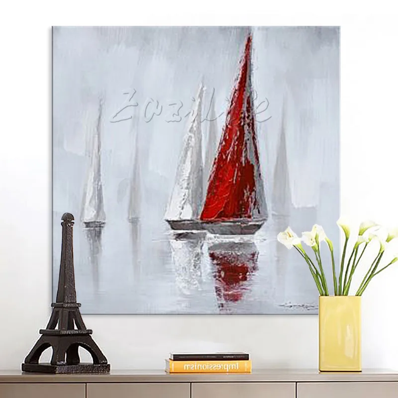 

Hand painted Canvas Oil painting Wall Pictures for Living room wall decor art canvas painting palette knife boat 26