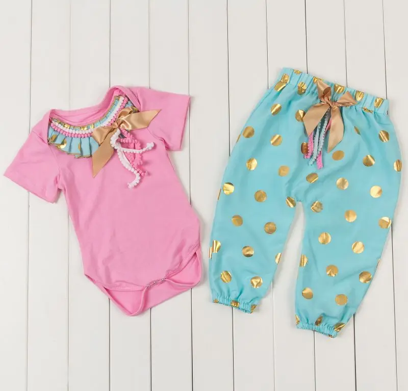 Baby Newborn take home outfit,Pink & Gold girls one pieces,gold Polka