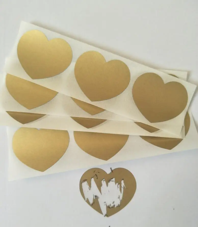 

150Pcs Scratch Off Sticker 30x35mm Small Heart Shape Gold Color Blank For Secret Code Cover Home Game Wedding Message Sticker