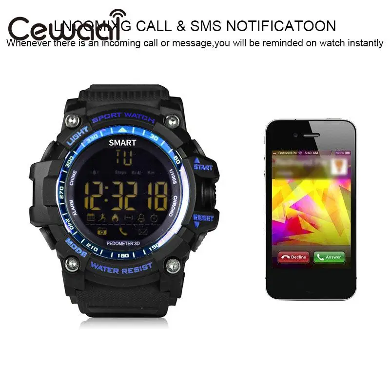 Cewaal смарт-спортивные часы FSTN ЖК-дисплей Дисплей Водонепроницаемый EX16 соцсети Фитнес Портативный Мода Smart Bluetooth часы