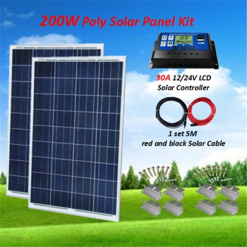 

200W Solar Panel Kit : 2 x 100W Poly Solar Panel W / 30A Solar Controller + 5M Solar Cable + Z Brackets