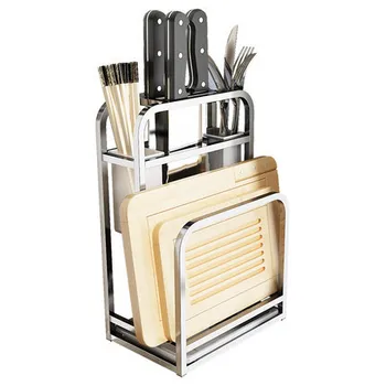 

Houmaid kitchen stainless steel knives cutting board storage holder floor type storage rack with chopsticks forks double holders
