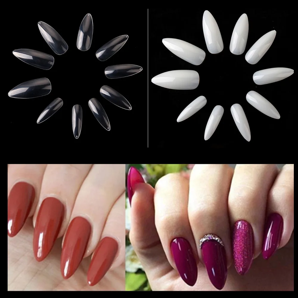 Artificial por Atacado Pacotes de 50 Longo Estilete Unhas Unha Art Tips Limpar – Natural Falso Dicas Manicure A0493 500 Pcs