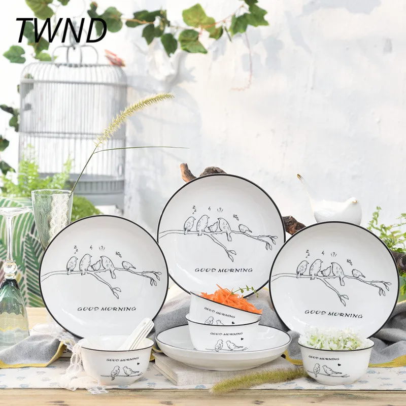 

12 Pieces Korean cutlery set ceramic tableware creative dinnerware sets home party 45