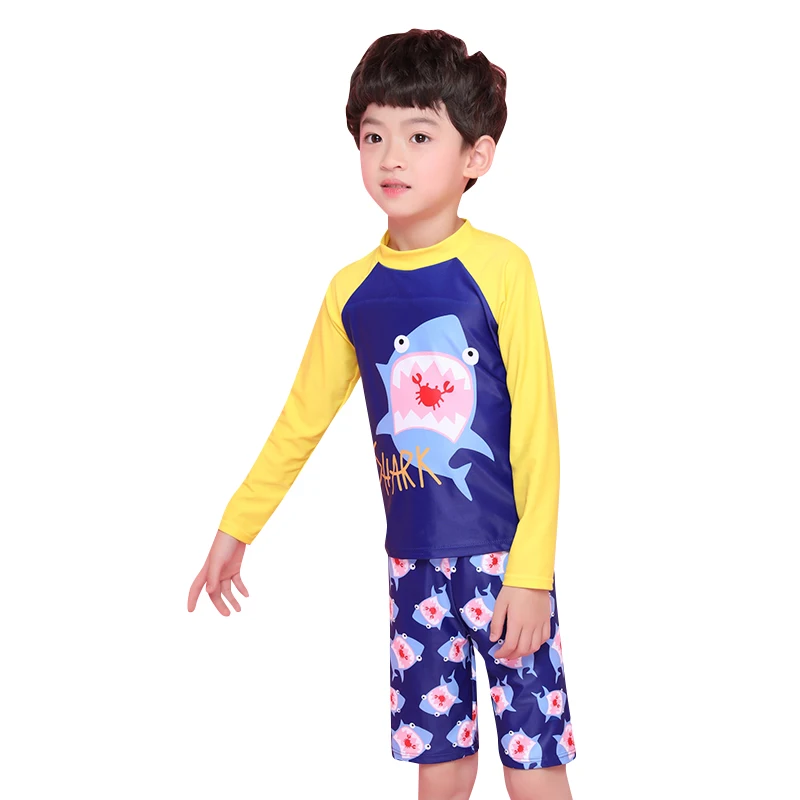 

2018 Hot sale baby boys two-piece swimwear shark cartoon printed beachwear long sleeve surfing suit for children kids swimsuit