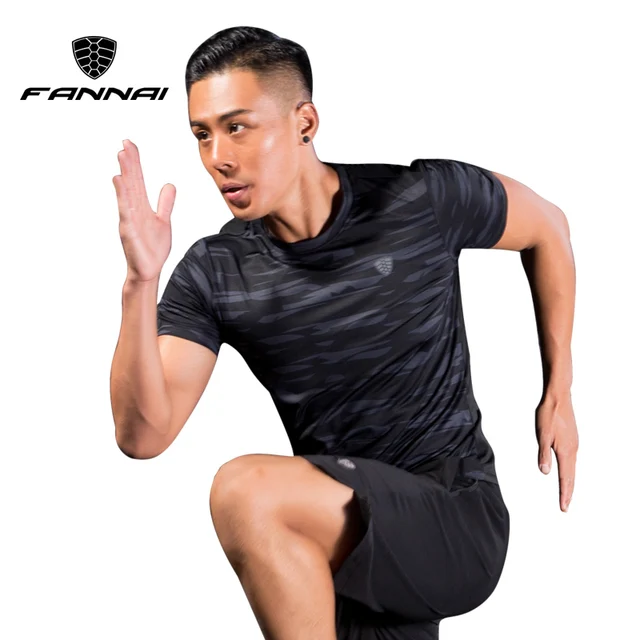 US $9.63 FANNAI Men Sport Running Shirts Camouflage Sportswear Mens Short Sleeve Fitness Gym Shirt Quick Dr