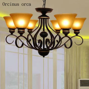 

American Antique Iron Chandelier living room bedroom lamp European classical design simple glass chandelier free shipping