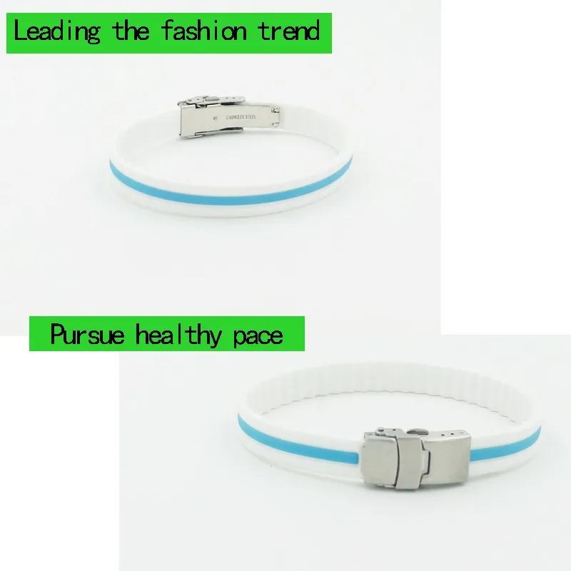 white and blue Силиконовый браслет энергии из нержавеющей стали может регулировать цепь силиконового браслета с регулируемой цепочкой - Окраска металла: white and blue