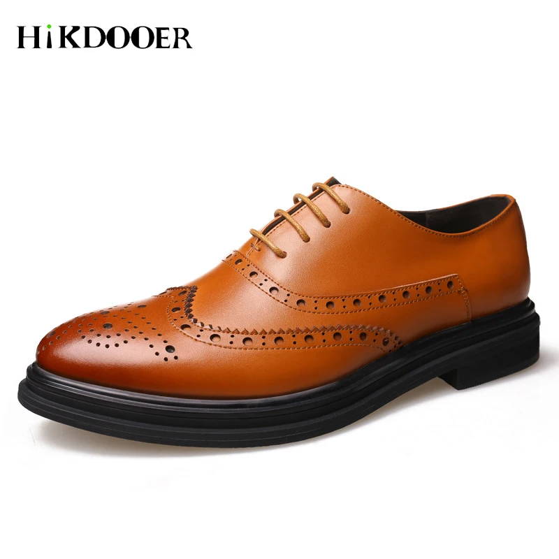 

New Arrival Men Dress Shoes Vintage Brogue Oxford Shoes Top Quality Genuine Leather Business Flat zapatos de hombre