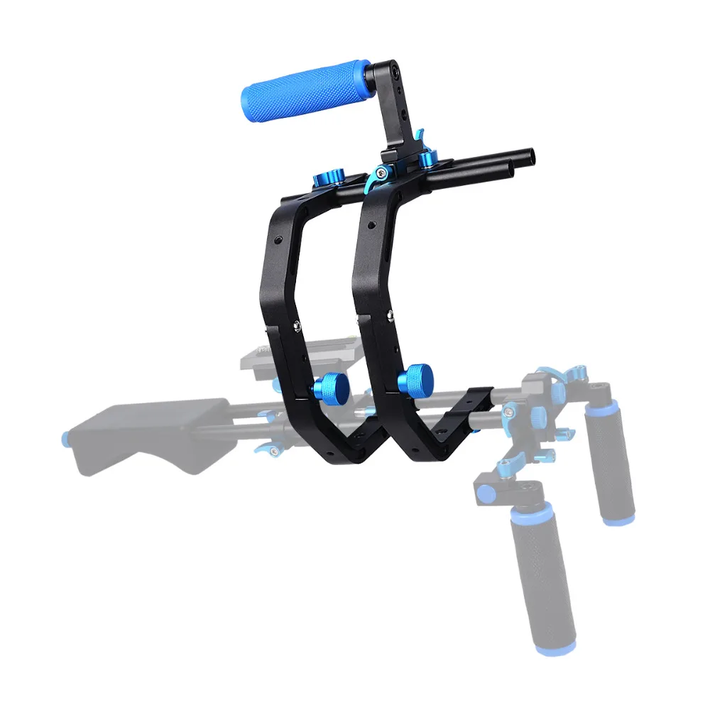Double C-Shaped Support Shoulder Cage For 1/4'' Screw 15mm rod with Top Handle DSLR Rig Rail System for Camcorder