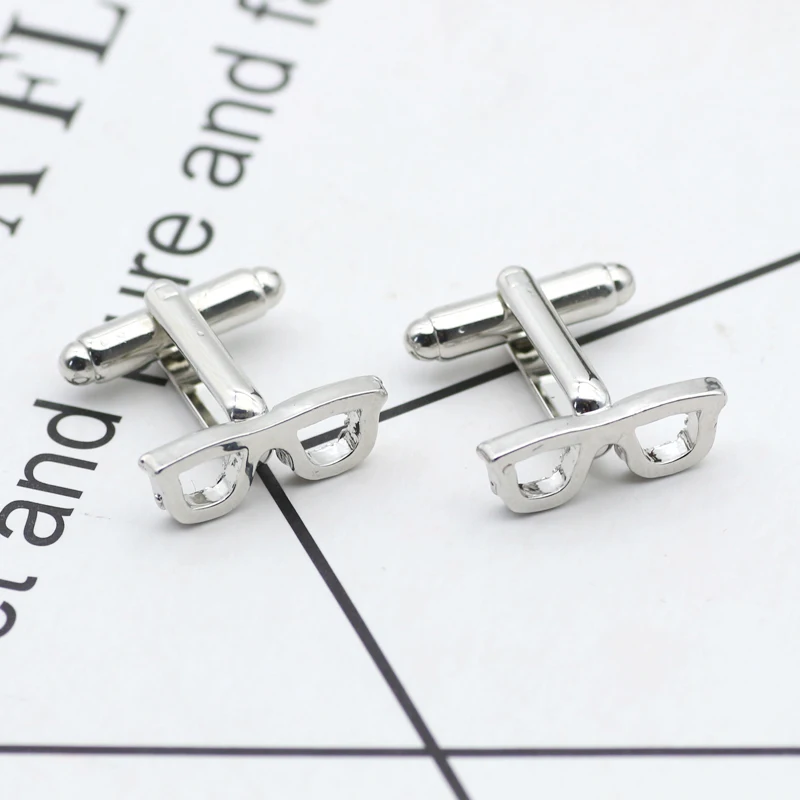 Luxury-Glasses-Tie-Clips-Cufflinks-For-Mens-High-Quality-Silver-Spectacles-Men-French-Shirt-Cuff-Link (1)