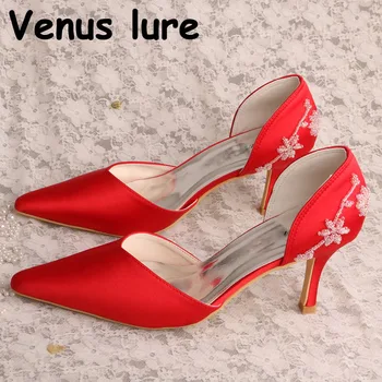 

Red Party Heels UK Size 2 Shoes Wedding Ladies Pointed Toe Prom Footwear