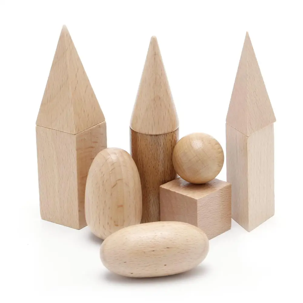 

Wooden Geometric Solids 3-D Shapes Montessori Learning Resources for School Home